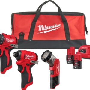 Milwaukee M12 BLPP3A-202B Accu-machineset 3-delig BLDDRC + BLIDRC + TLED in tas | Incl. 2x 2,0Ah accu en lader